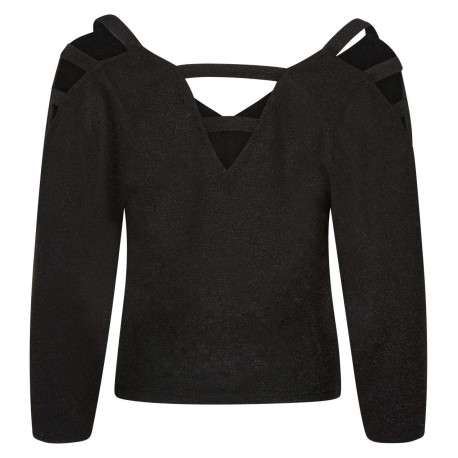 Pull noir léger, coupe ample, à col en V profond et à manche 3/4 - Image 2
