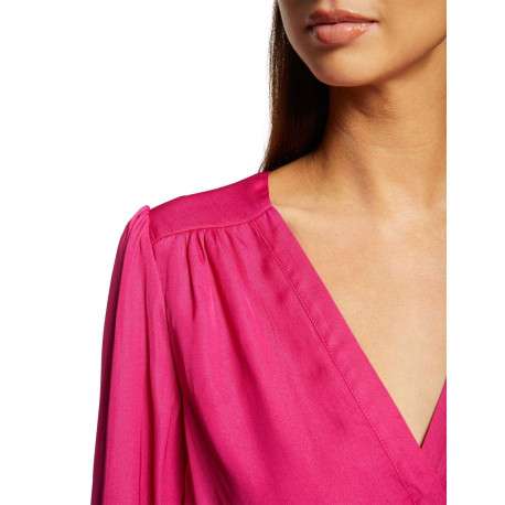 Top fuchsia en dentelle à coupe péplum col cache-coeur et à manches longues - Image 5