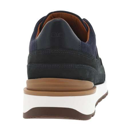 Baskets style running en cuir bleu marine à semelle semi-compensée et lacets - Image 6