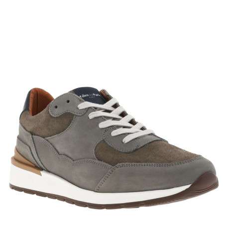 Baskets style running en cuir gris à semelle semi-compensée et lacets - Image 3