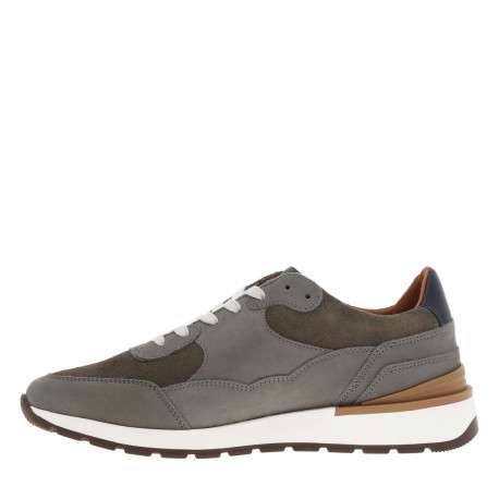Baskets style running en cuir gris à semelle semi-compensée et lacets