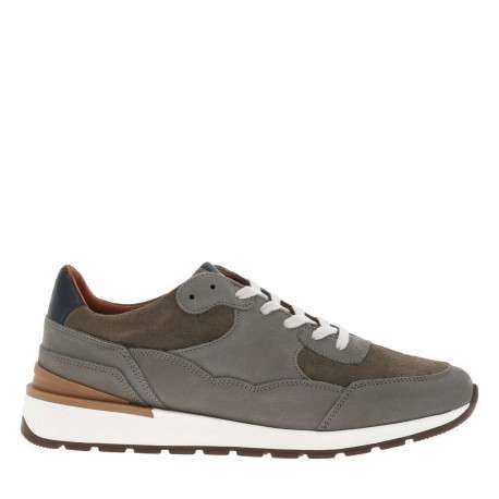 Baskets style running en cuir gris à semelle semi-compensée et lacets - Image 2