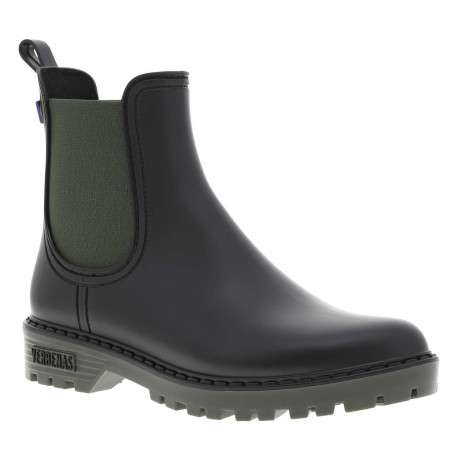 Boots noir mat, à semelle kaki à talon décroché bas et soufflet élastiqué - Image 3