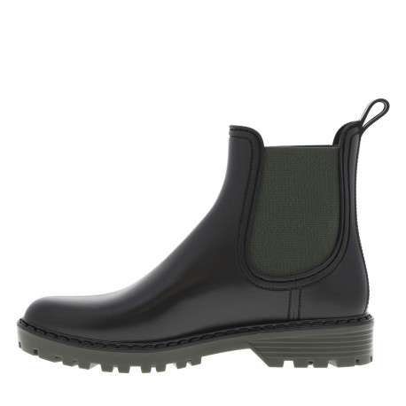 Boots noir mat, à semelle kaki à talon décroché bas et soufflet élastiqué