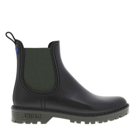 Boots noir mat, à semelle kaki à talon décroché bas et soufflet élastiqué - Image 2