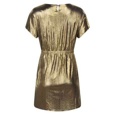 Robe courte dorée avec une coupe droite un col rond et des manches courtes - Image 2