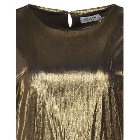 Robe courte dorée avec une coupe droite un col rond et des manches courtes - Image 3