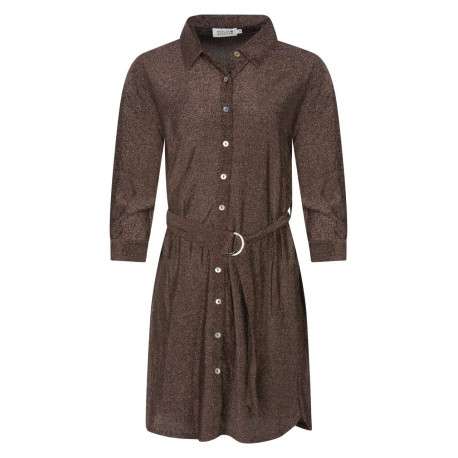 Robe courte en lurex bronzé avec une coupe près du corps et un col français