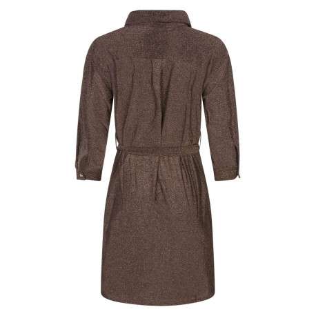 Robe courte en lurex bronzé avec une coupe près du corps et un col français - Image 2