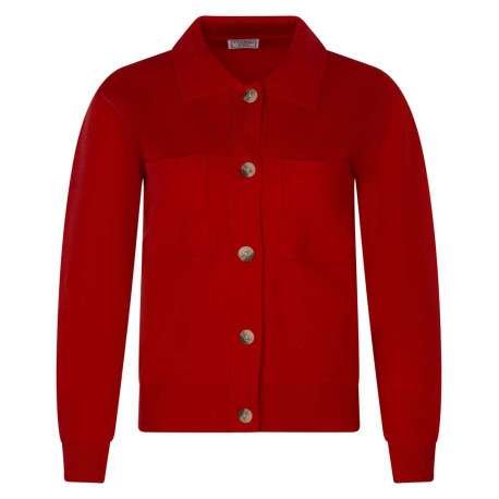 Cardigan rouge uni à coupe droite col français et à manches longues