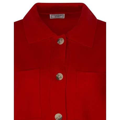 Cardigan rouge uni à coupe droite col français et à manches longues - Image 3