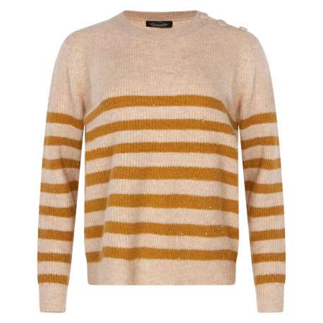 Pull rose uni, rayures couleur bronze, ample, à col rond et à manches longues
