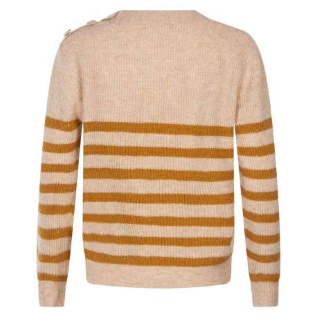Pull rose uni, rayures couleur bronze, ample, à col rond et à manches longues - Image 2
