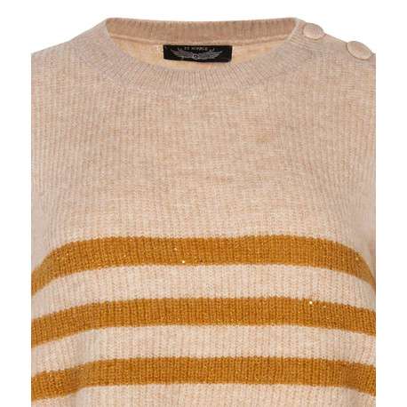 Pull rose uni, rayures couleur bronze, ample, à col rond et à manches longues - Image 3