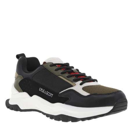 Baskets en partie en cuir nubuck olive à semelle semi-compensée et lacets ronds - Image 3