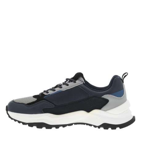 Baskets en partie en cuir nubuck marine à semelle semi-compensée et lacets ronds