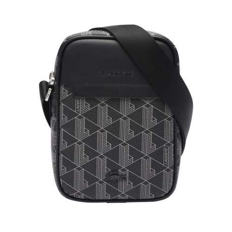 Sacoche verticale anthracite avec bandoulière ajustable et imprimé monogramme