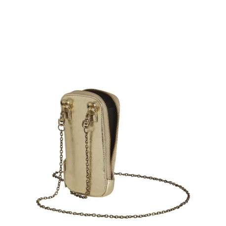 Mini sac matelassé pour téléphone doré avec une chaîne métallique - Image 2