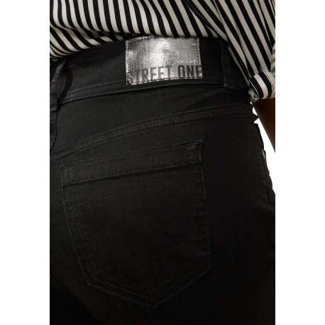 Jean en coton mélangé noir avec une coupe slim et 2 boutons à l'avant - Image 3