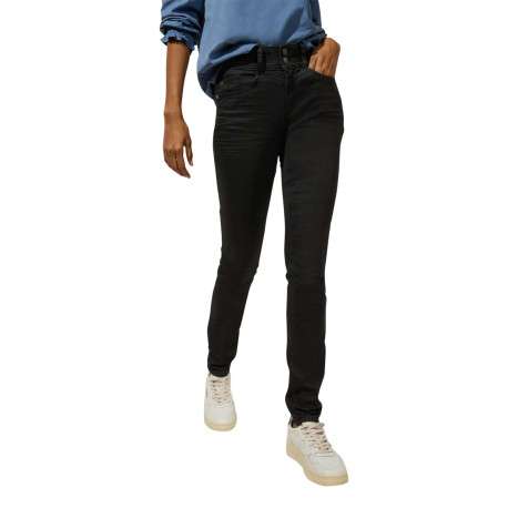 Jean en coton mélangé noir avec une coupe slim et 2 boutons à l'avant - Image 4