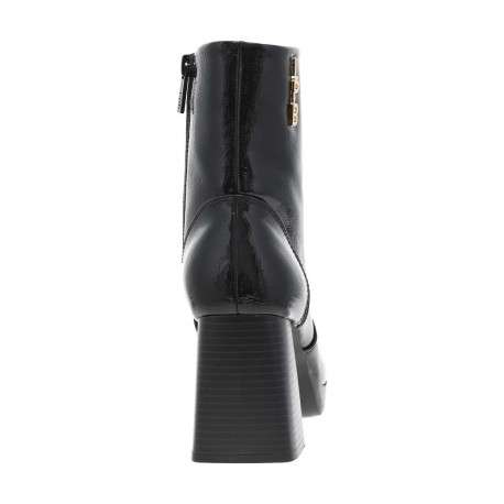 Boots en simili cuir noir vernis à semelle patinée, talon décroché haut et zip - Image 6