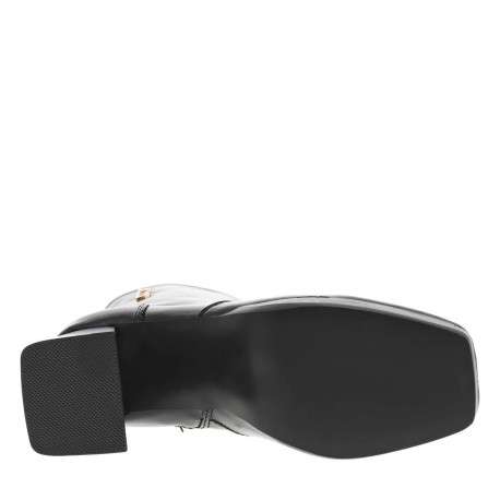Boots en simili cuir noir vernis à semelle patinée, talon décroché haut et zip - Image 5