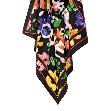 Foulard noir avec une coupe carré et un imprimé floral multicolore - Image 4