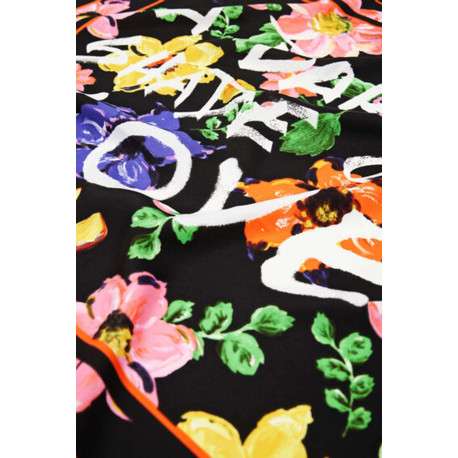 Foulard noir avec une coupe carré et un imprimé floral multicolore - Image 5