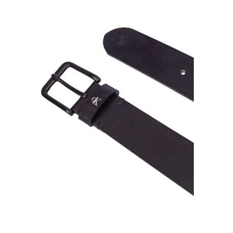 Ceinture noire unie en similicuir lisse avec logo embossé sur la bouce - Image 2