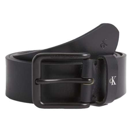 Ceinture noire unie en similicuir lisse avec logo embossé sur la bouce