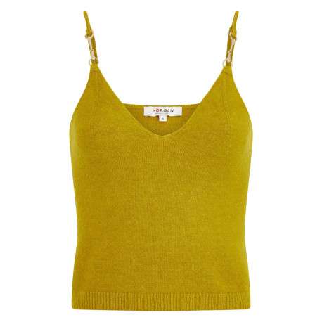 Top à fines bretelles vert en maille jersey à coupe droite et col v