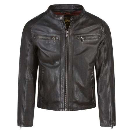 Blouson en cuir marron avec une coupe droite et une capuche amovible - Image 6