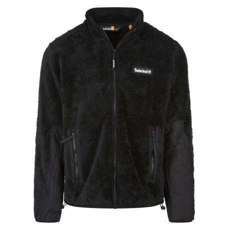 Sweat zippé noir uni en fausse fourrure avec une coupe droite et un col montant