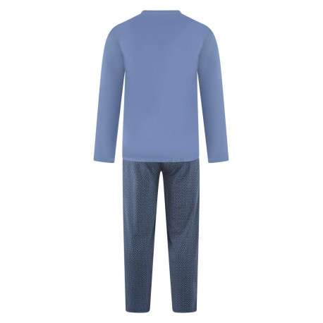 Pyjama long en coton bleu à imprimé avec une coupe droite et un col v - Image 2