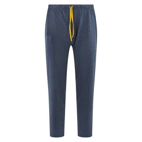 Pyjama long en coton bleu à imprimé avec une coupe droite et un col v - Image 3