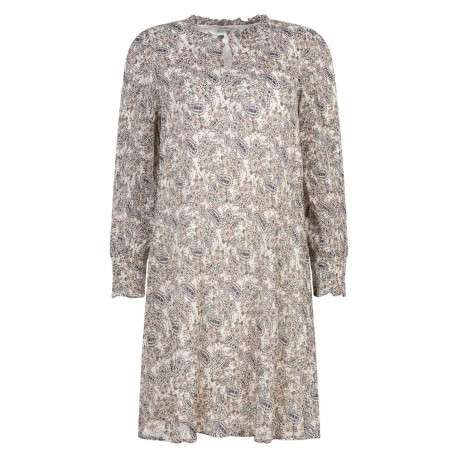 Robe courte écrue cachemire plissée à coupe près du corps et un col ruffle