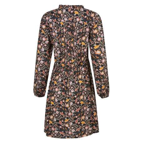 Robe courte noire fleurie à coupe droite un col v ruffle et des manches longues - Image 2