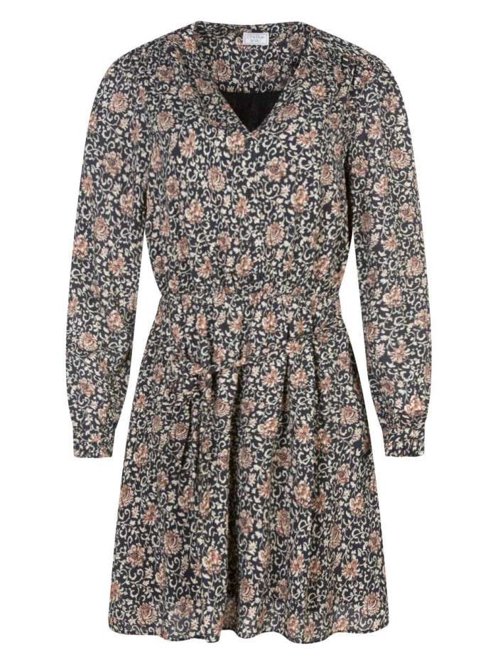 Robe courte noire fleurie à...