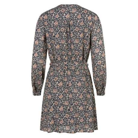 Robe courte noire fleurie à coupe droite un col tunisien et des manches longues - Image 2