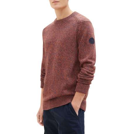 Pull en coton bordeaux uni avec une coupe droite et un col rond - Image 2