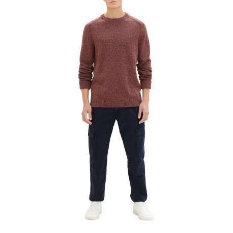 Pull en coton bordeaux uni avec une coupe droite et un col rond - Image 3