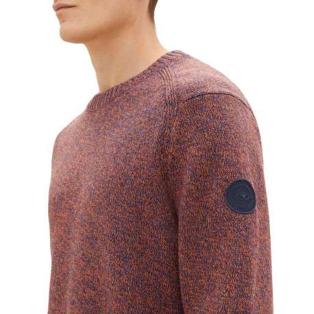 Pull en coton bordeaux uni avec une coupe droite et un col rond - Image 5