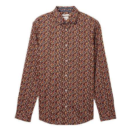 Chemise en coton marine imprimé coupe regular fit avec un col français