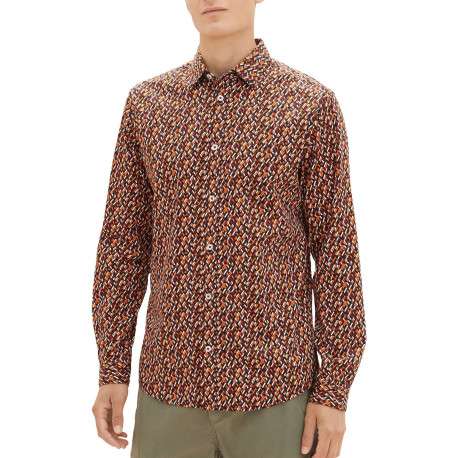 Chemise en coton marine imprimé coupe regular fit avec un col français - Image 5