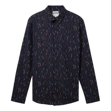Chemise en coton marine imprimé coupe regular fit col français