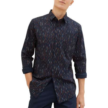 Chemise en coton marine imprimé coupe regular fit col français - Image 2