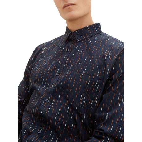 Chemise en coton marine imprimé coupe regular fit col français - Image 6