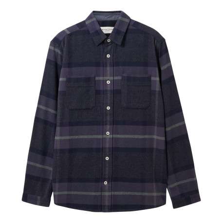 Chemise en coton marine tartan coupe regular et un col français