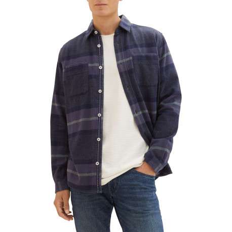 Chemise en coton marine tartan coupe regular et un col français - Image 2