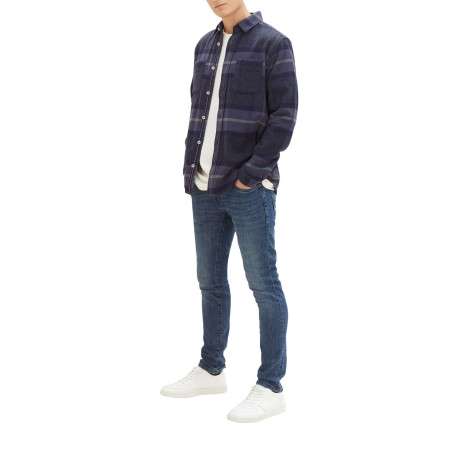 Chemise en coton marine tartan coupe regular et un col français - Image 3